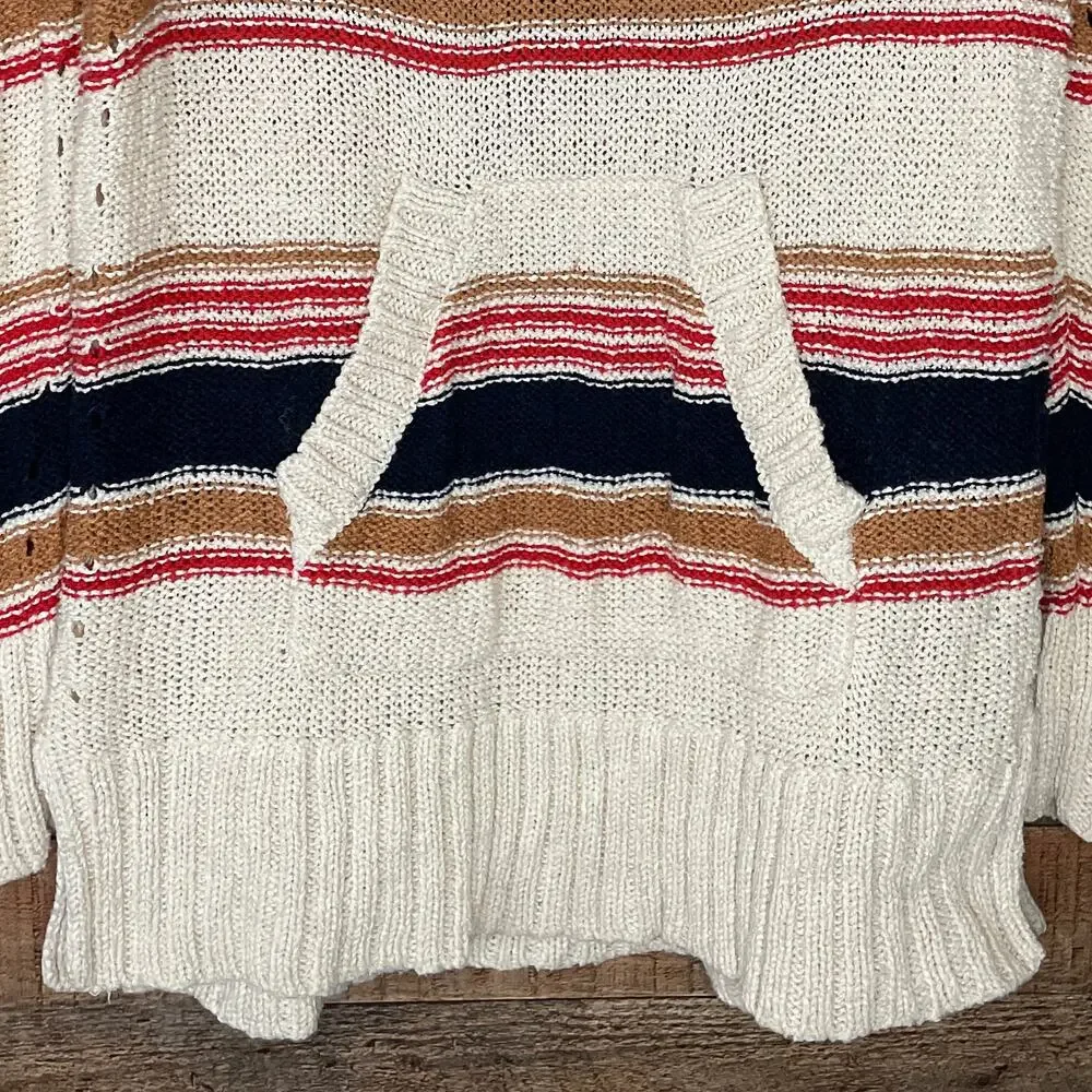 Tory Burch Tunic Sweater Striped V-Neck Linen Blend Size Medium